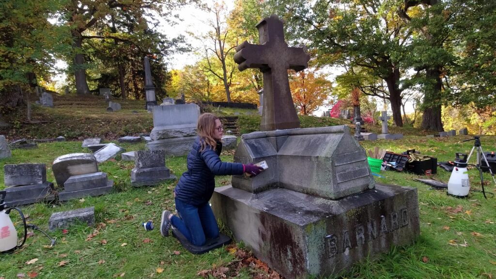 Scrubbing biological growth off the monument base