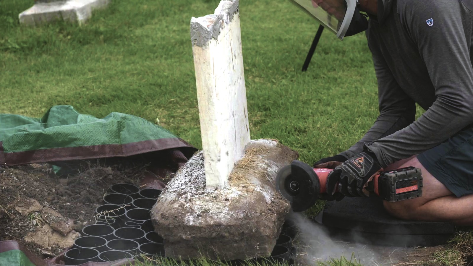 A grinder roughed out the concrete keyway.