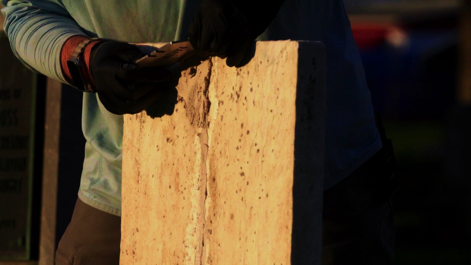 Areas of loss in the joints and the top rear of the stone were filled with a repair mortar.