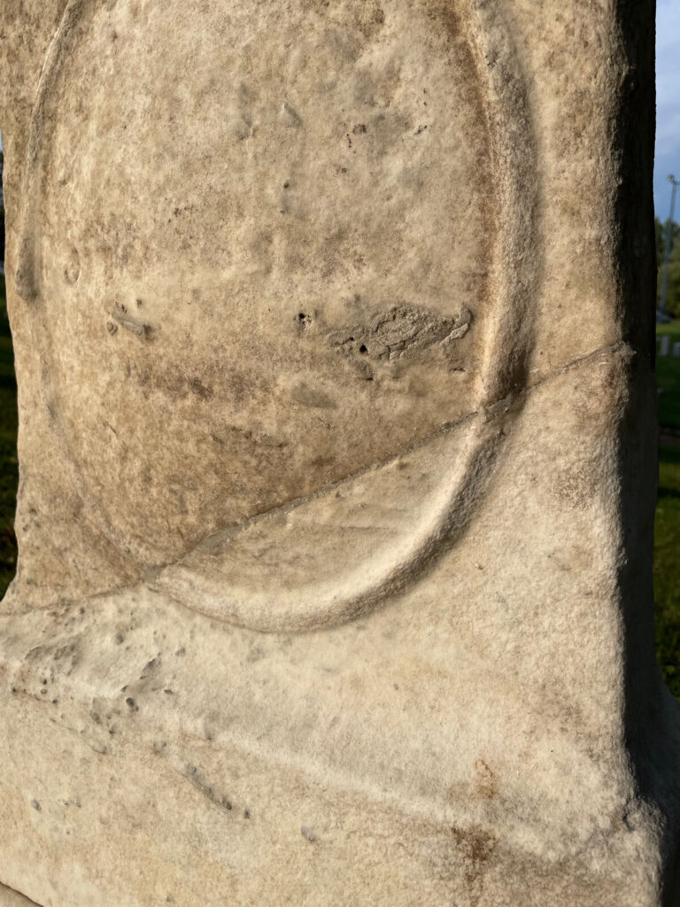 Blank weathered marble face of the Sherman monument